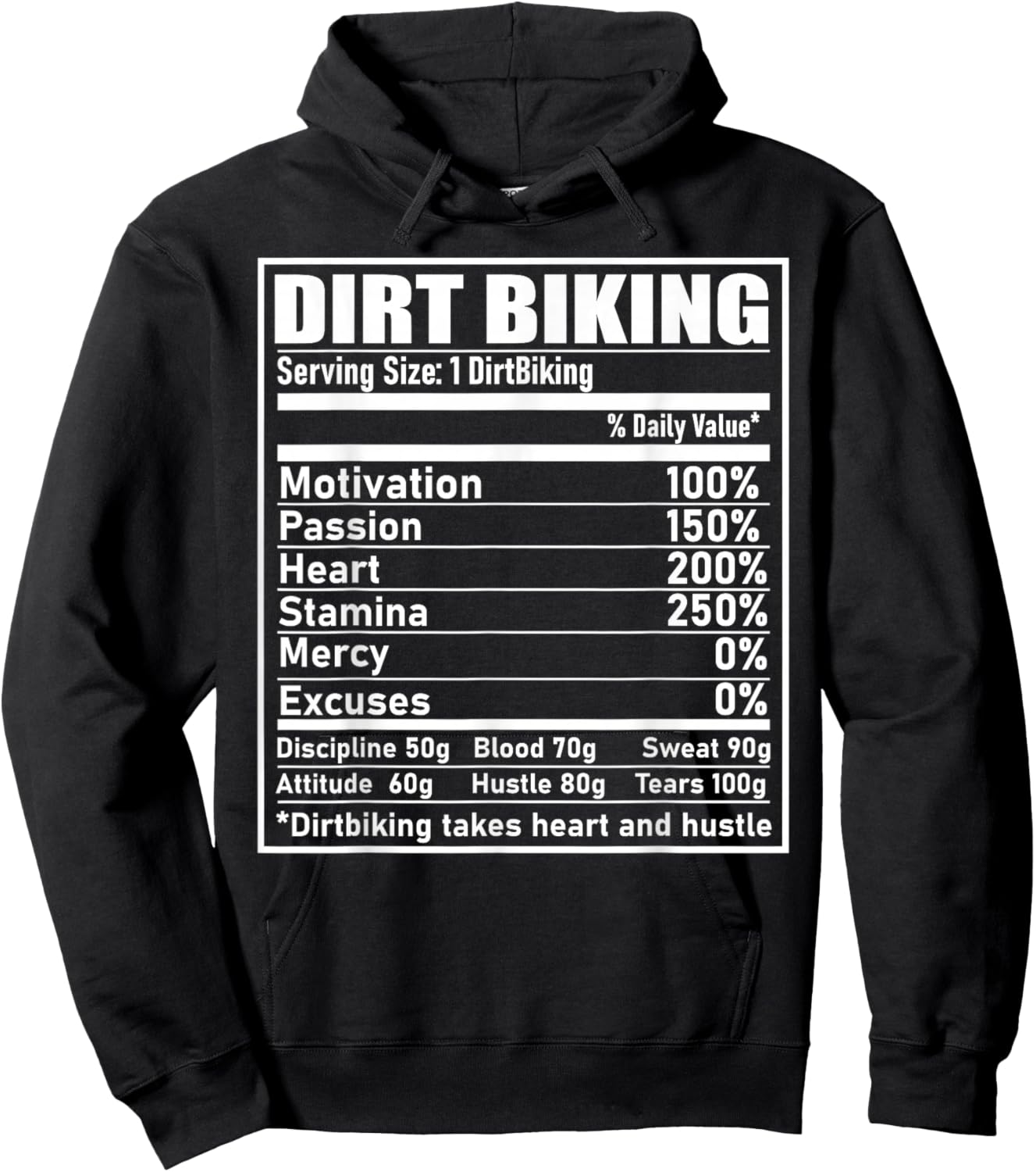 Funny Dirt Biking Nutrition Label: Motocross MX Dirt Bike Hoodie - Hoodie | Black