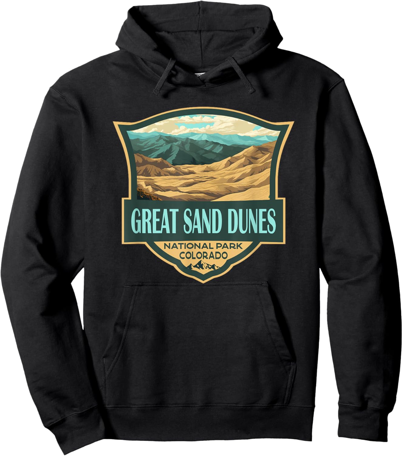 Great Sand Dunes National Park Illustration Retro Badge Hoodie - Hoodie | Black