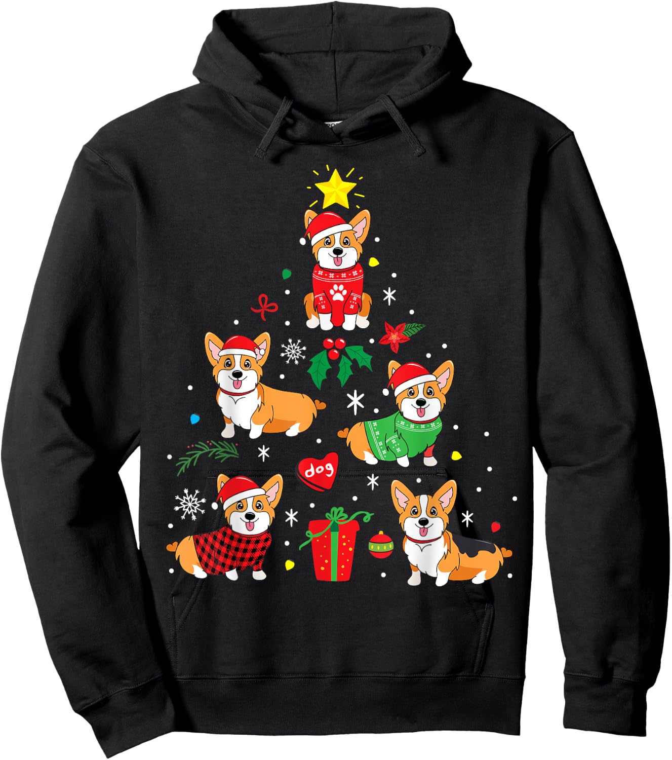 Corgi Christmas Dog Tree Funny Gift Christmas Gift Men Women Kids Hoodie - Hoodie | Black
