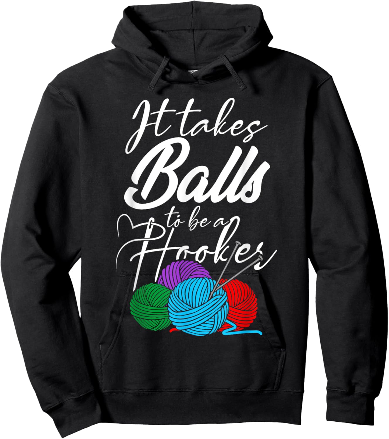 It Takes Balls To Be A Hooker Crochet All Day Boho Hoodie - Hoodie | Black