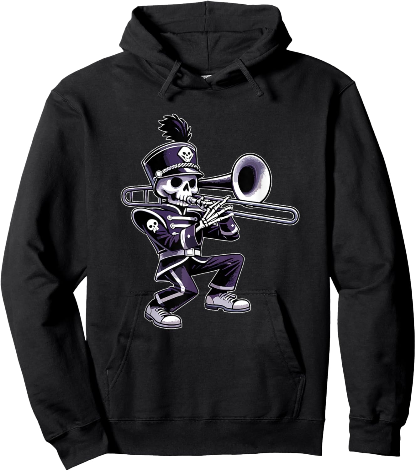 Halloween Skeleton School Marching Band Trombone Player Hoodie - Hoodie | Black