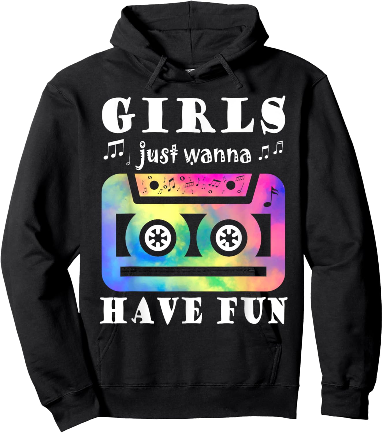Funny 80s 90s Girls Just Wanna Have Fun Cassette Vintage Hoodie - Hoodie | Black