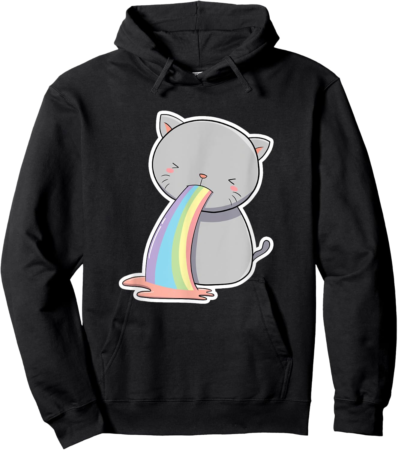 Cat Throwing Up Rainbow Funny Vomiting Kitty Lover Drawing Hoodie - Hoodie | Black