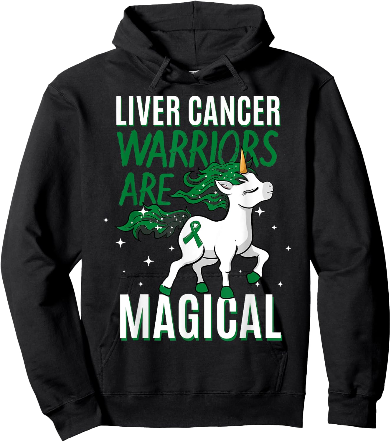 Liver Cancer Warrior Magical Unicorn Green Ribbon Jaundice Hoodie - Hoodie | Black