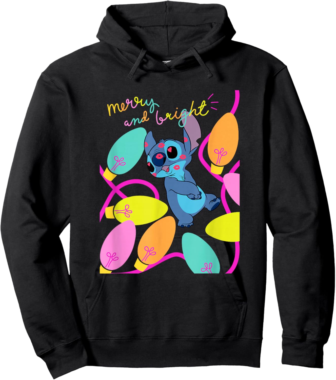 Disney Lilo & Stitch Christmas Merry And Bright Stitch Light Hoodie - Hoodie | Black