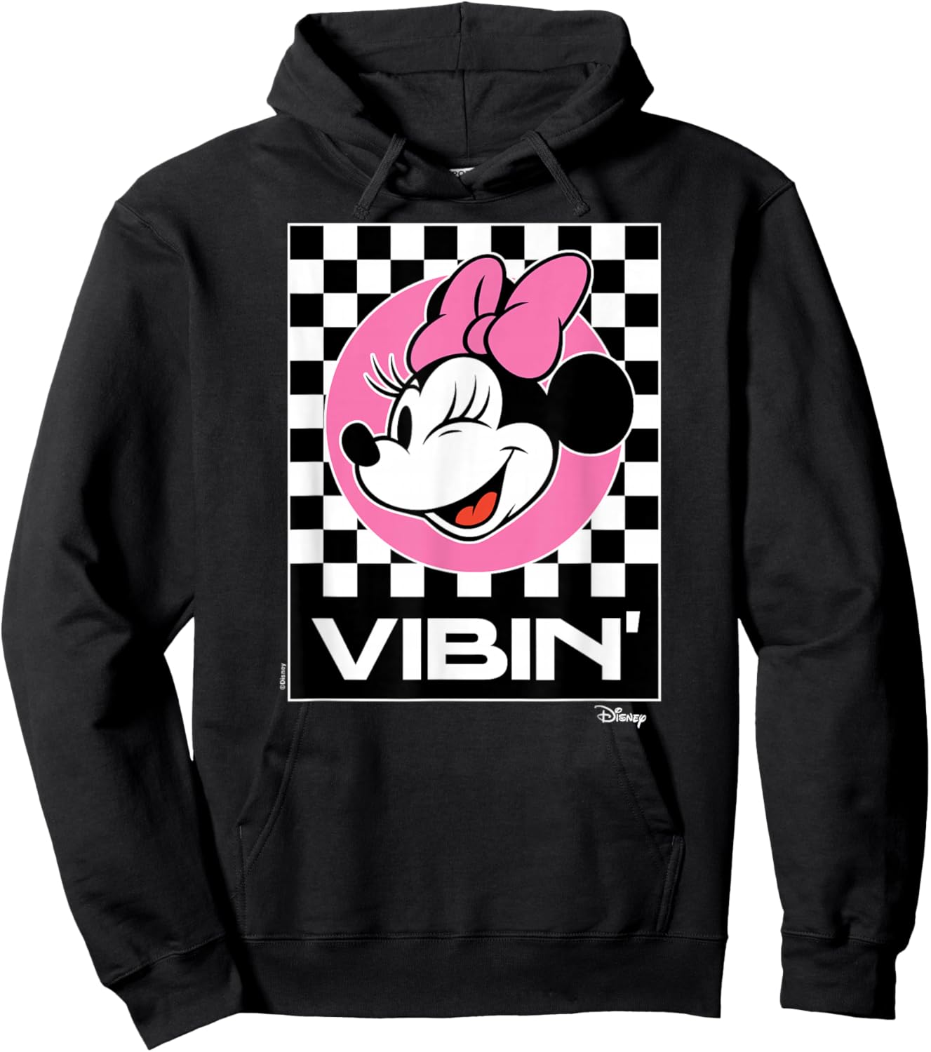 Minnie Mouse - Vibin Retro Checkered Background Hoodie - Hoodie | Black