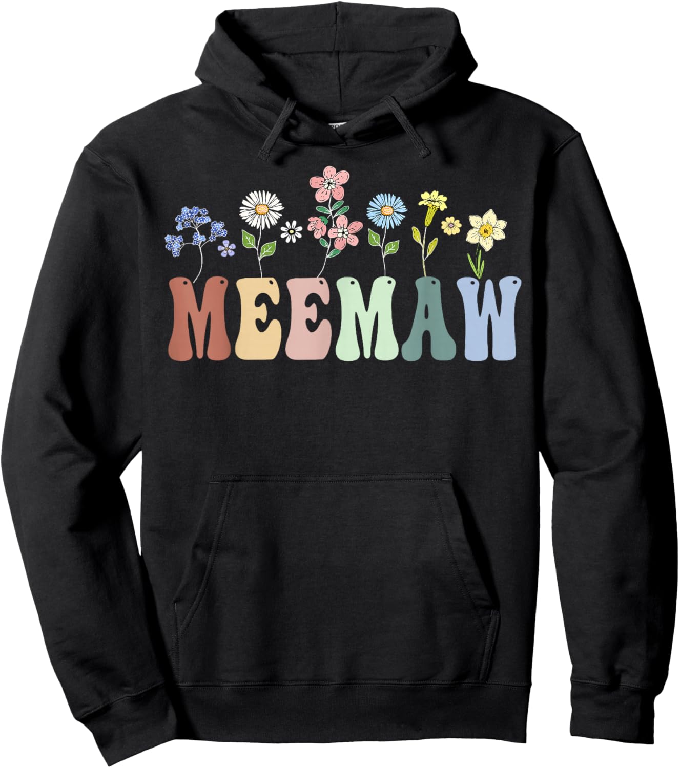Meemaw Gifts Women Wildflower Floral Design Meemaw Hoodie - Hoodie | Black