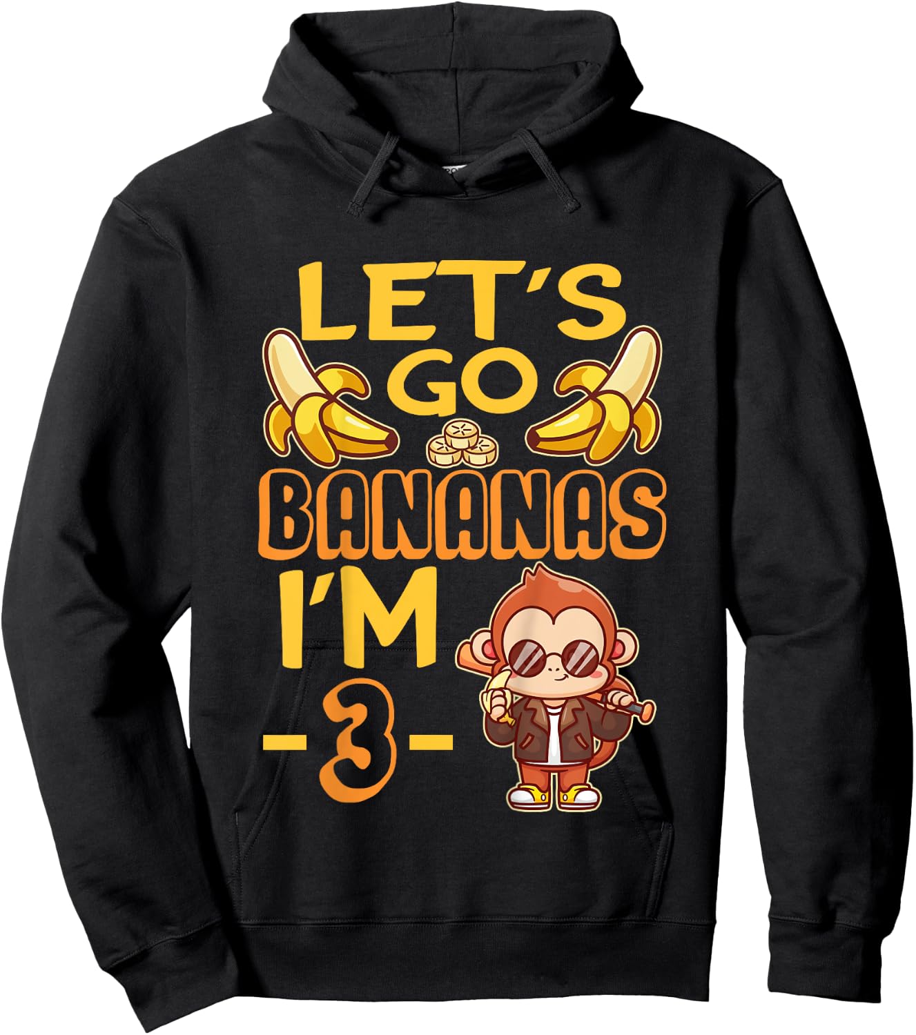 Let's Go Bananas I'm 3 Zoo Jungle Safari 3rd Birthday Hoodie - Hoodie | Black