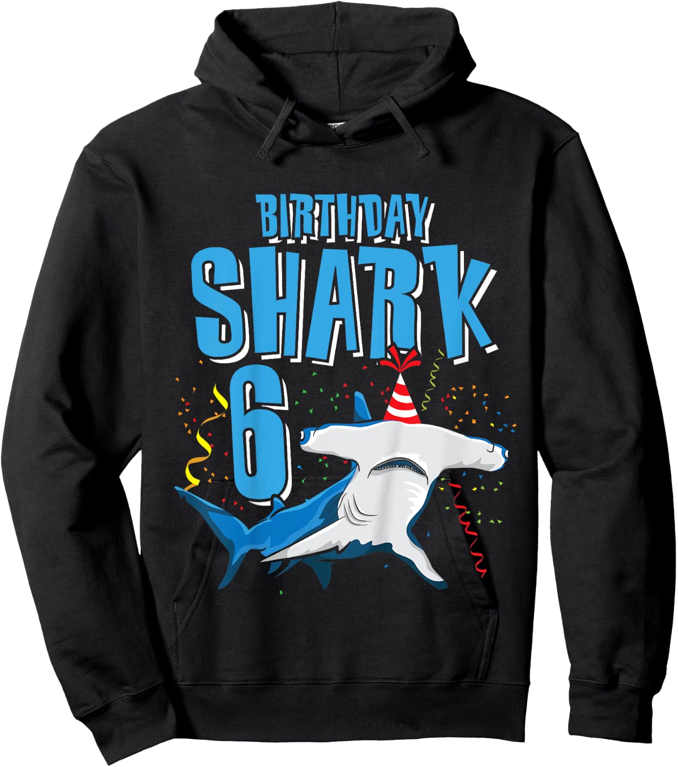 Kids Boys Birthday Shark Shirt for 6 Year Old Hammerhead Shark Hoodie - Hoodie | Black
