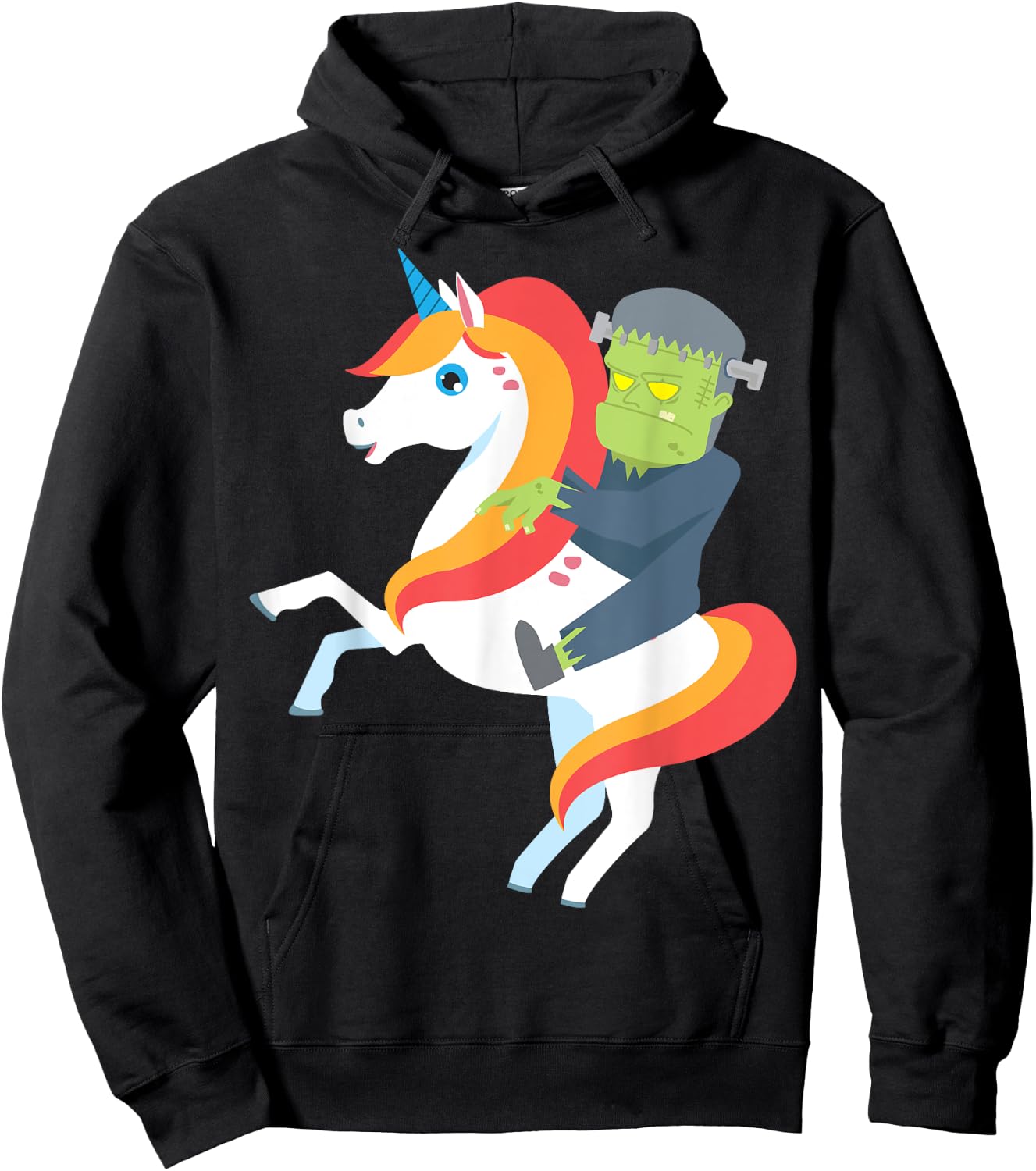 Frankenstein Riding Unicorn Cute Monster Halloween Costume Hoodie - Hoodie | Black