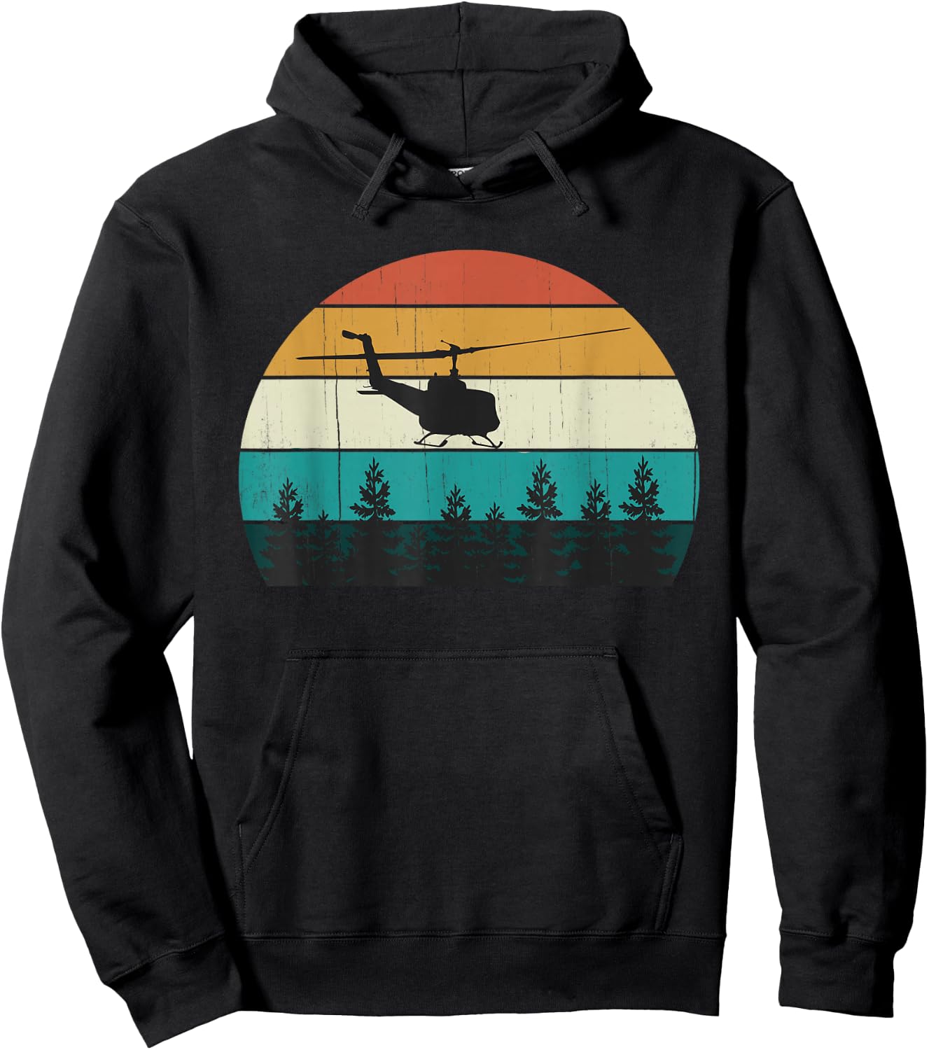 Retro Helicopter Pilot: Vintage Sunset: Chopper / Rotorcraft Hoodie - Hoodie | Black