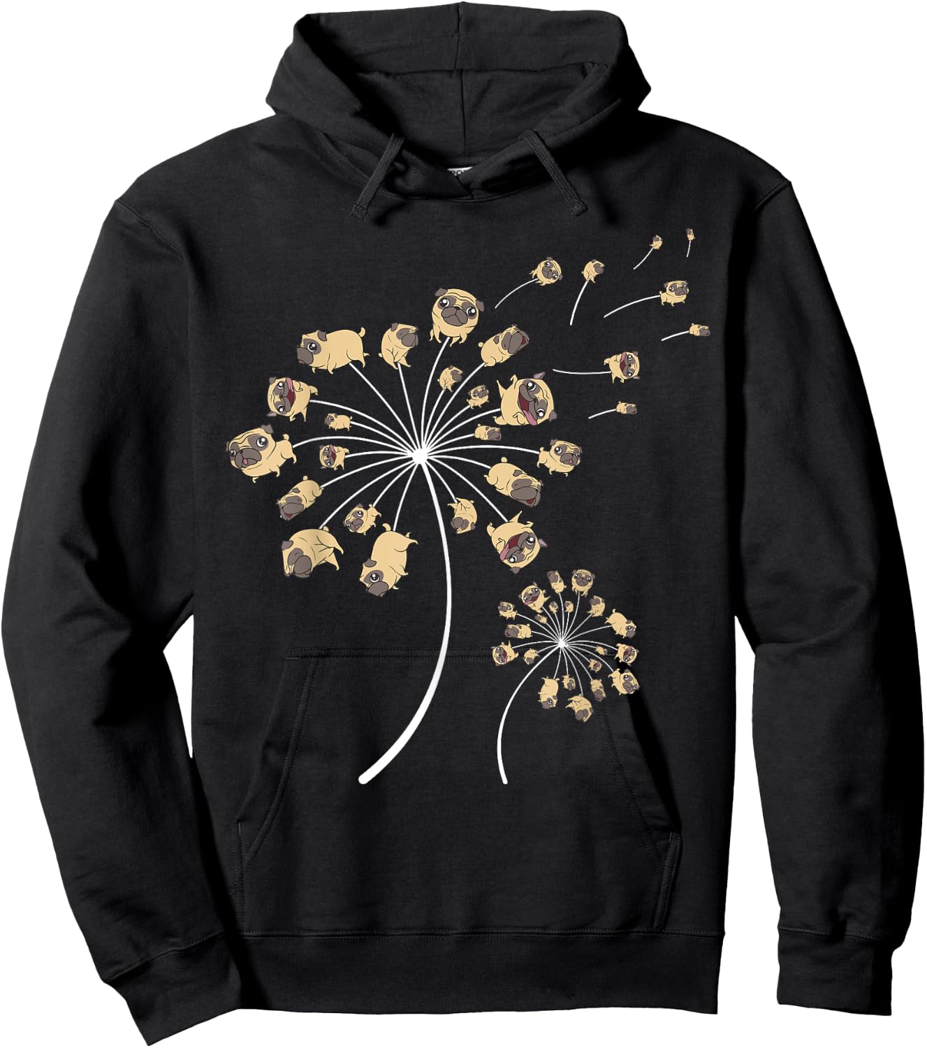 Funny Pug Gift Women Cool Flower Dog Dandelion Lover Hoodie - Hoodie | Black