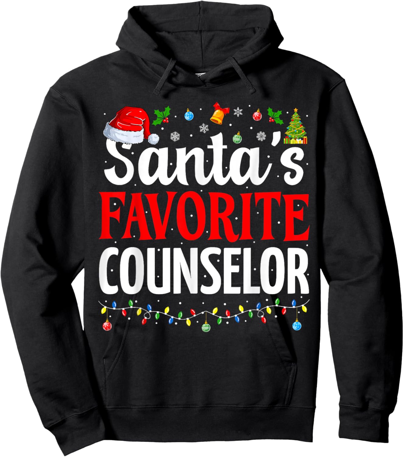 Santa’s Favorite Counselor Cool Christmas School Counselor Hoodie - Hoodie | Black
