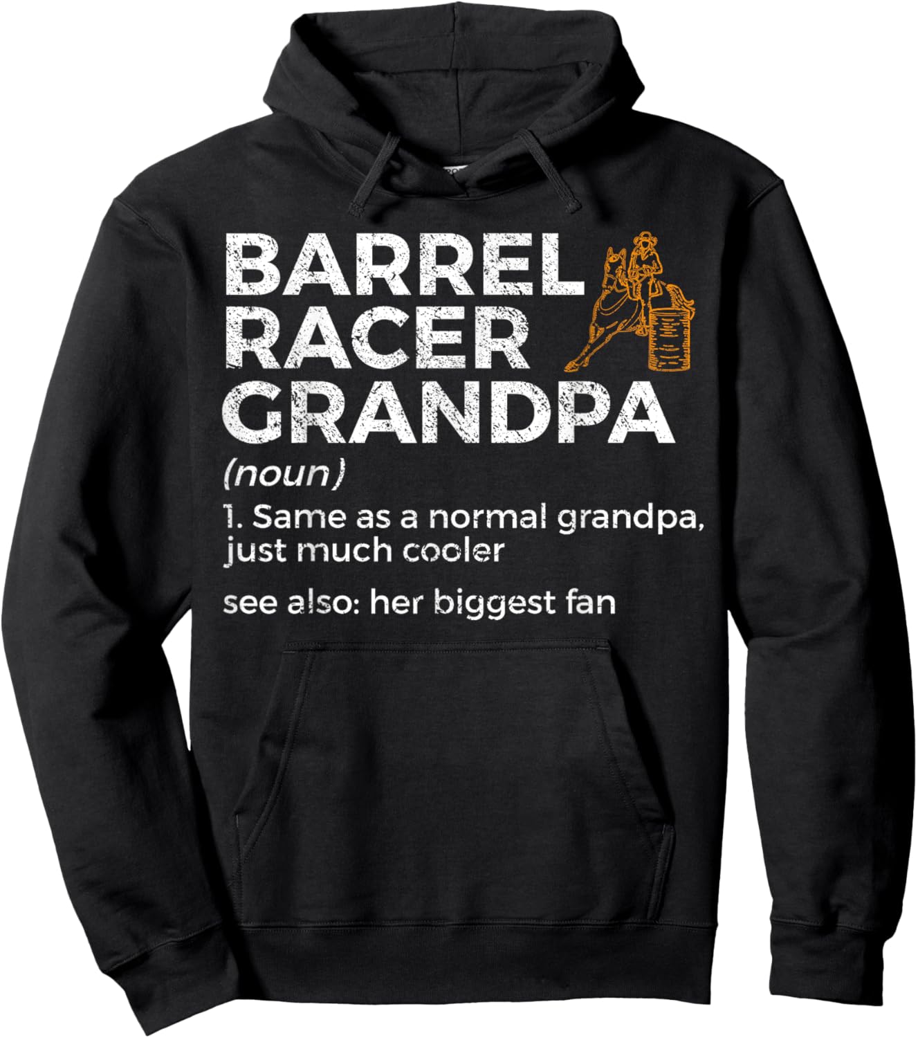 Funny Barrel Racer Grandpa Her Biggest Fan Horse Racing Hoodie - Hoodie | Black