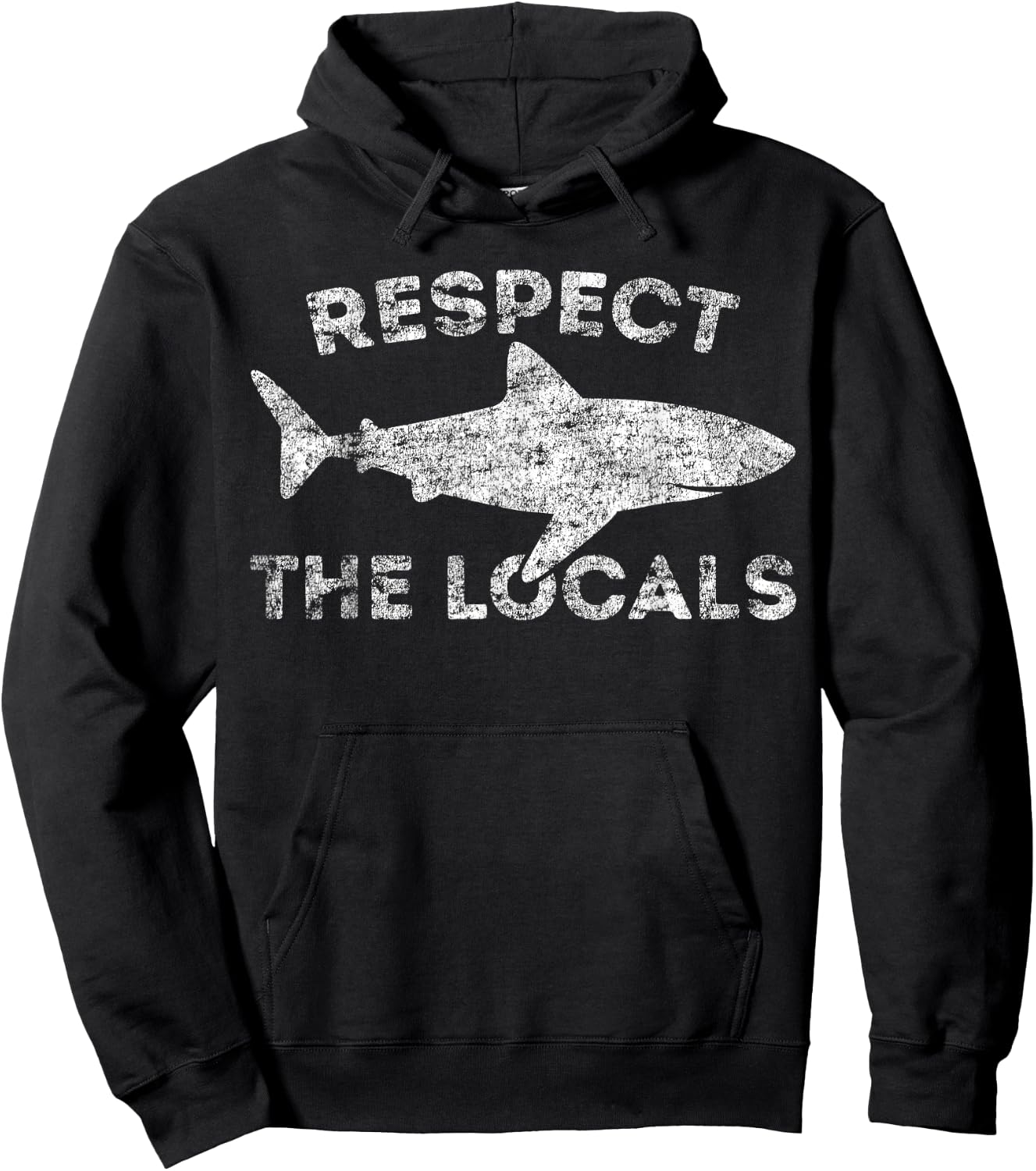 Funny Scuba Diving Respect Locals Vintage Distressed Shark Hoodie - Hoodie | Black