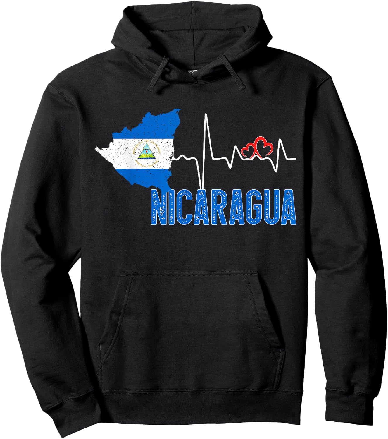 Nicaragua Flag Map Heartbeat for Nicaraguan Pride Hoodie - Hoodie | Black