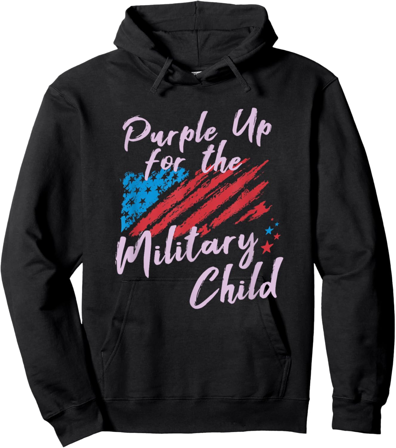 Purple Up Military Child / Support Family American Flag Star Hoodie - Hoodie | Black