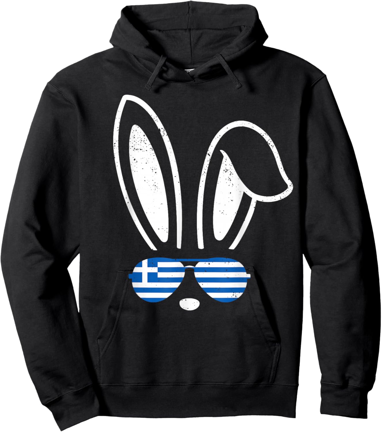 Bunny Ears Sunglasses Funny Easter 2026 Greece Flag Greek Hoodie - Hoodie | Black