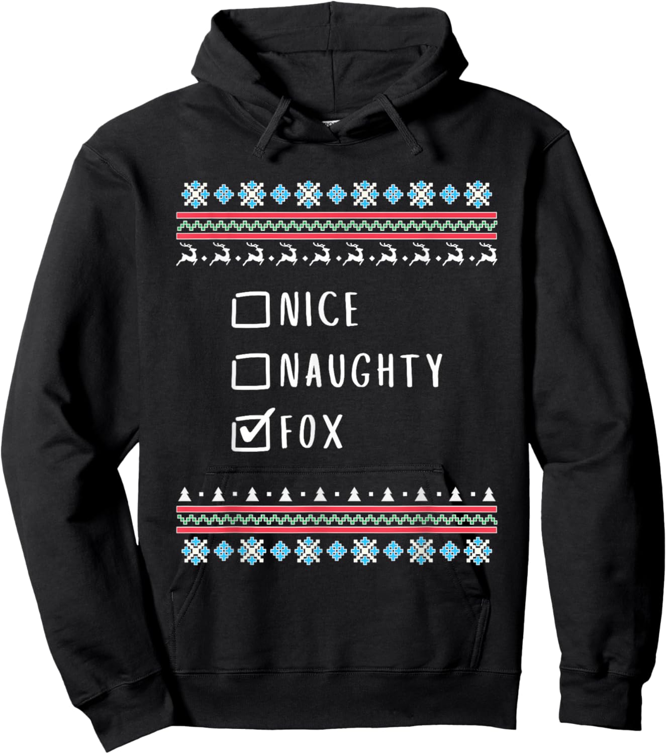 Nice, Naughty, Fox, Ugly Sweater Style Hoodie - Hoodie | Black