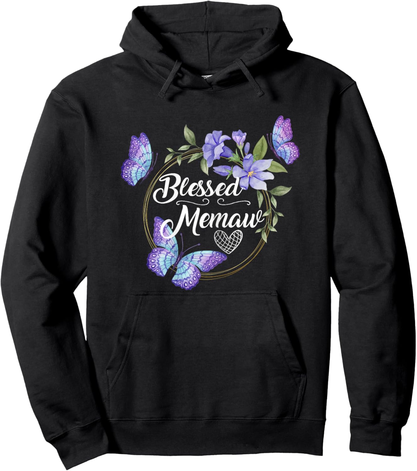Blessed Memaw Frame with Butterflies print From Kids Hoodie - Hoodie | Black