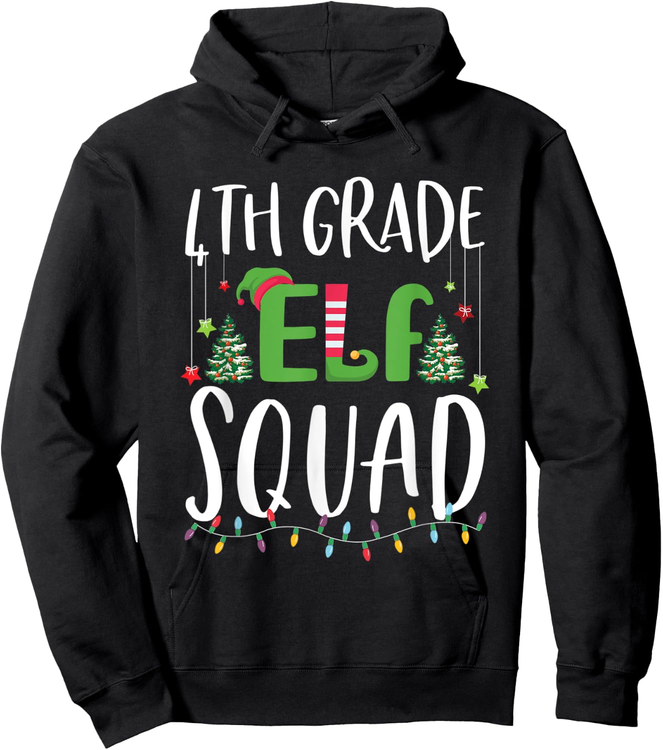 4th Grade Elf Squad Funny Teacher And student Christmas Gift Hoodie - Hoodie | Black