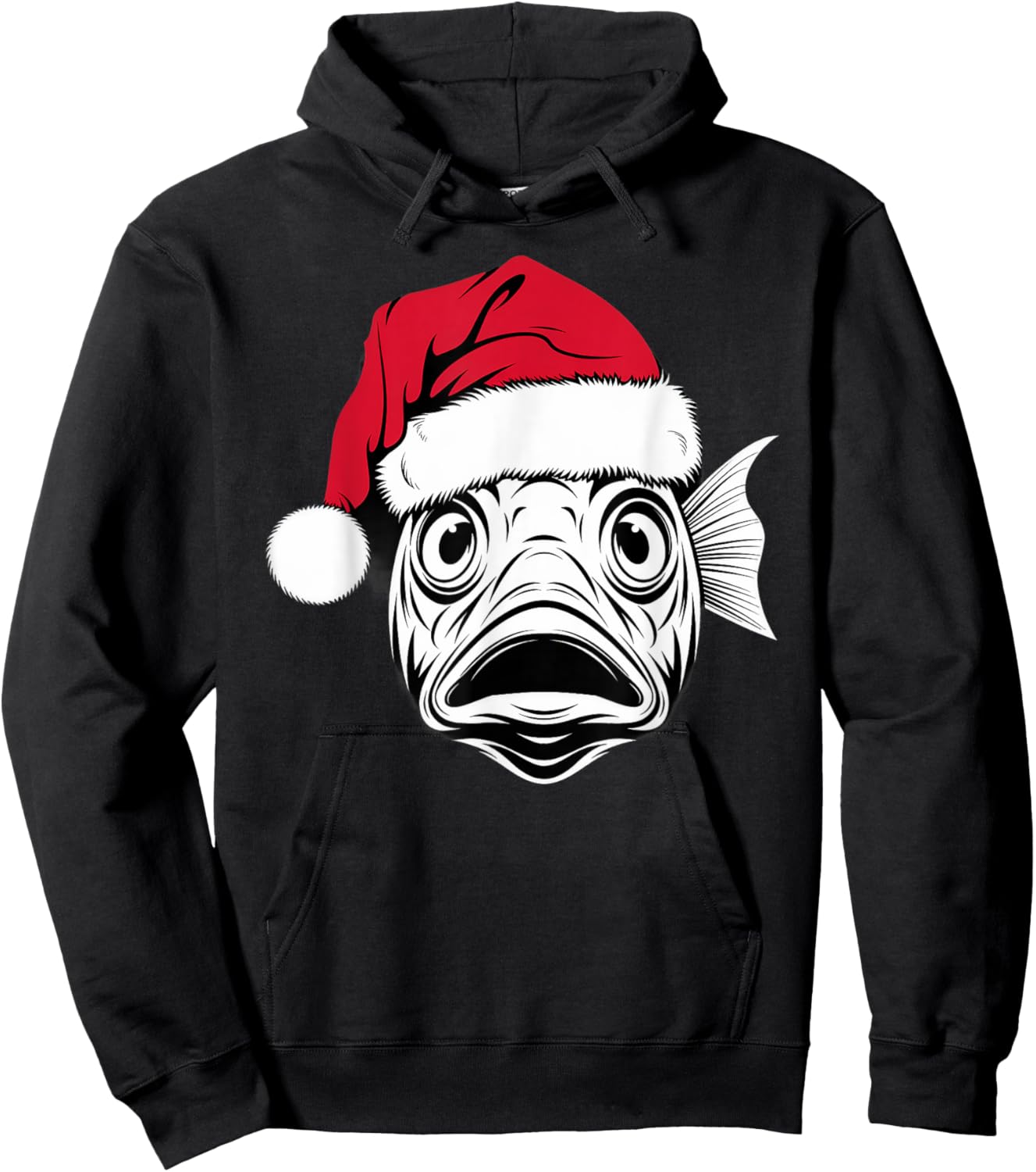 Funny Santa Fish on Marry Christmas Fish Hoodie - Hoodie | Black
