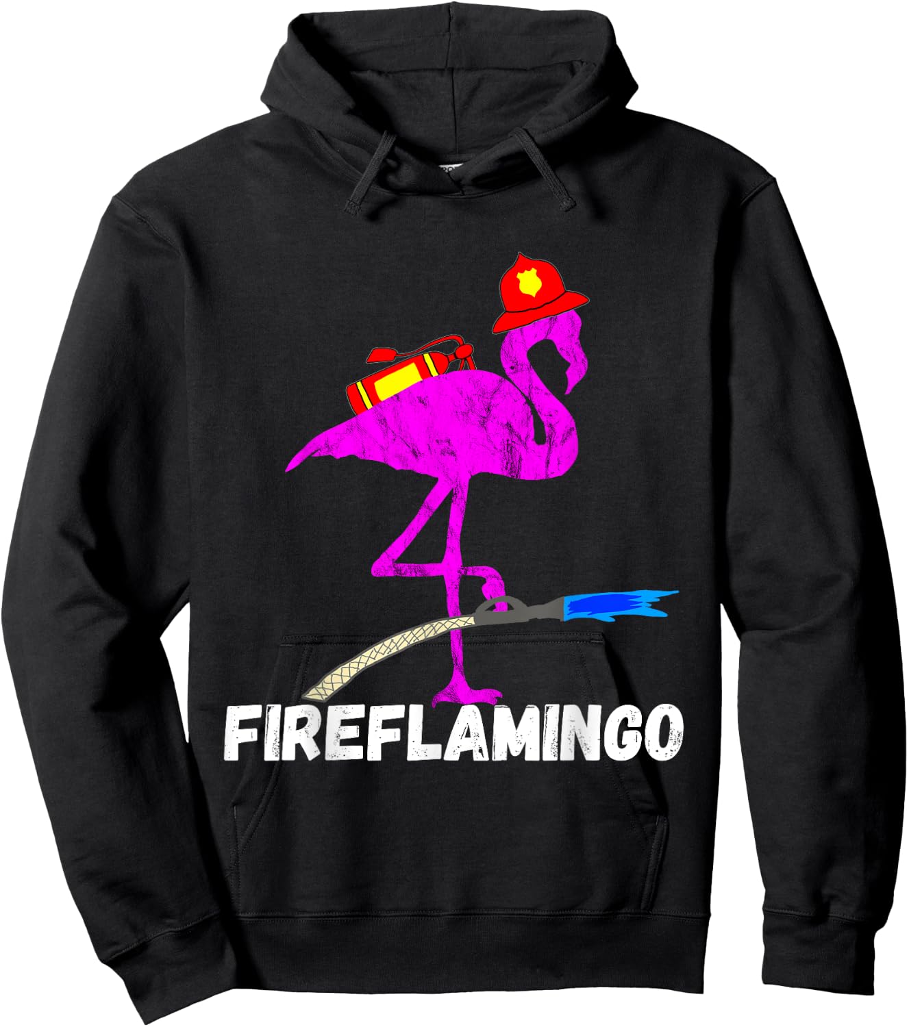 Fire Fighter Flamingo Exotic Bird Firefighter Fireman Hoodie - Hoodie | Black