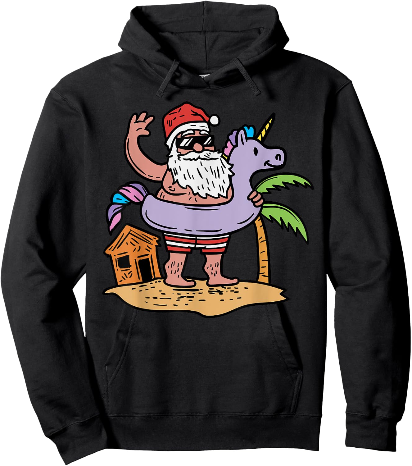 Summer Santa Unicorn Floater Funny Christmas July Beach Gift Women Kids Hoodie - Hoodie | Black