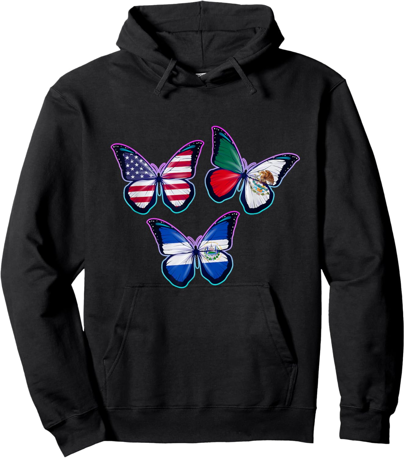 Multiculti Heritage. El Salvador Mexico and The USA Hoodie - Hoodie | Black