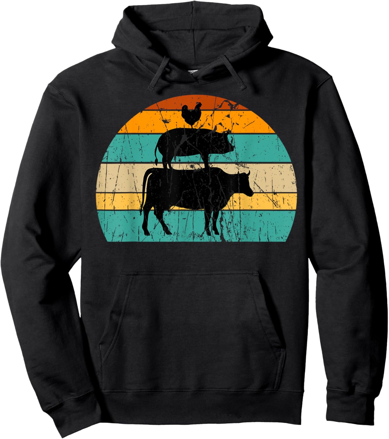 Vintage My Food Pyramid Carnivore Meat Eater Pig Cow Chicken Hoodie - Hoodie | Black