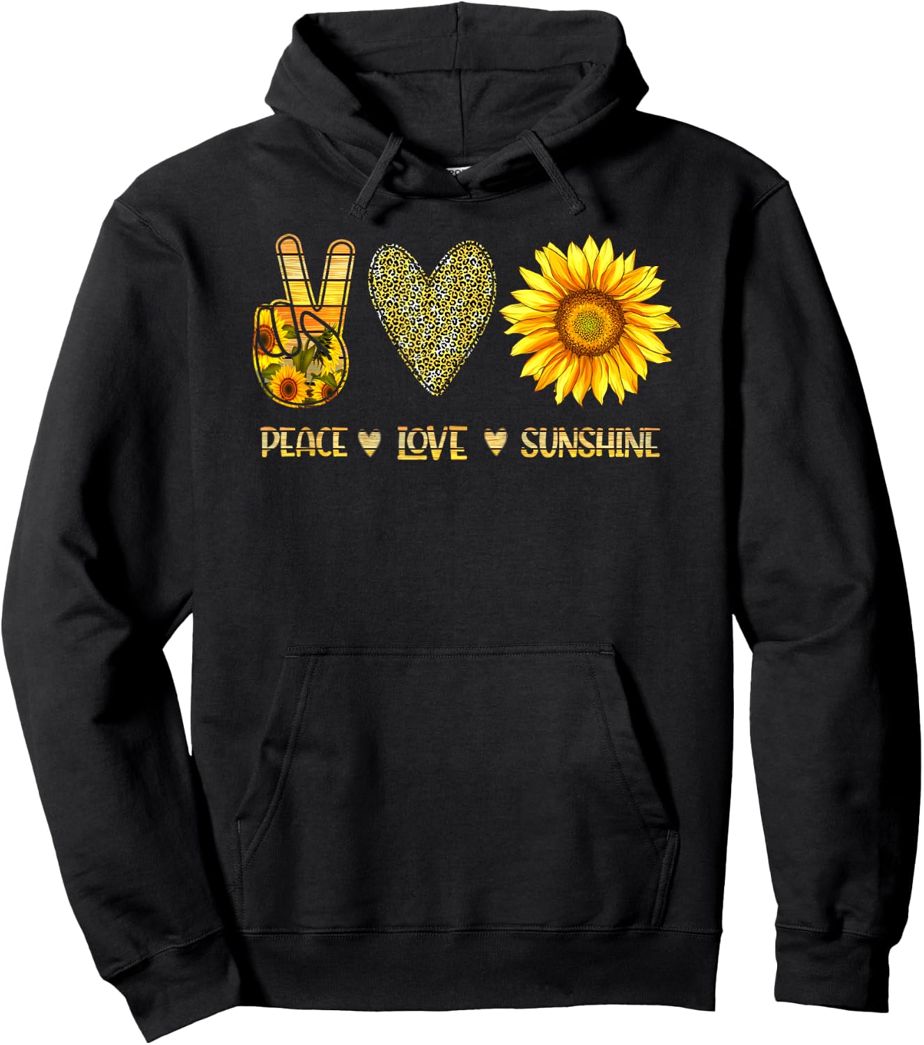 Peace Love Sunshine Sunflower Hippie Cute Hoodie - Hoodie | Black