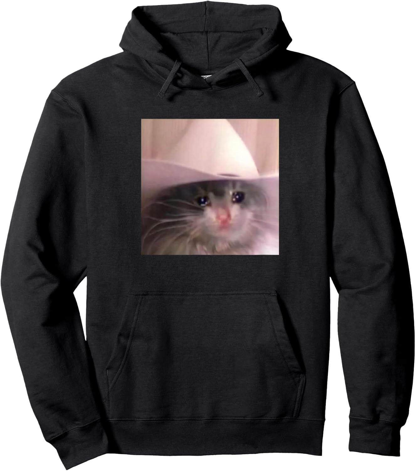 Sad Cat Cowboy Hat Hoodie - Hoodie | Black