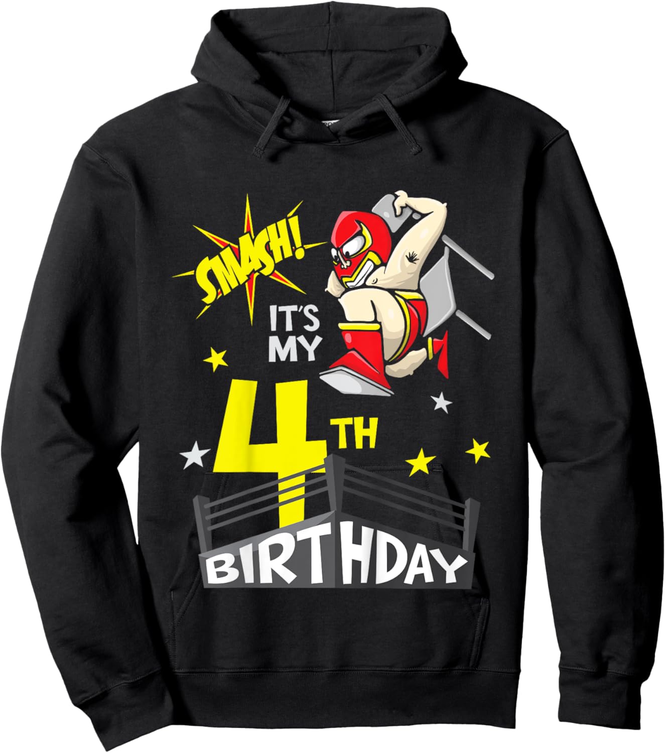 Kids Kids It's My 4th Birthday 4th Birthday Shirt Boy, Wrestling Hoodie - Hoodie | Black