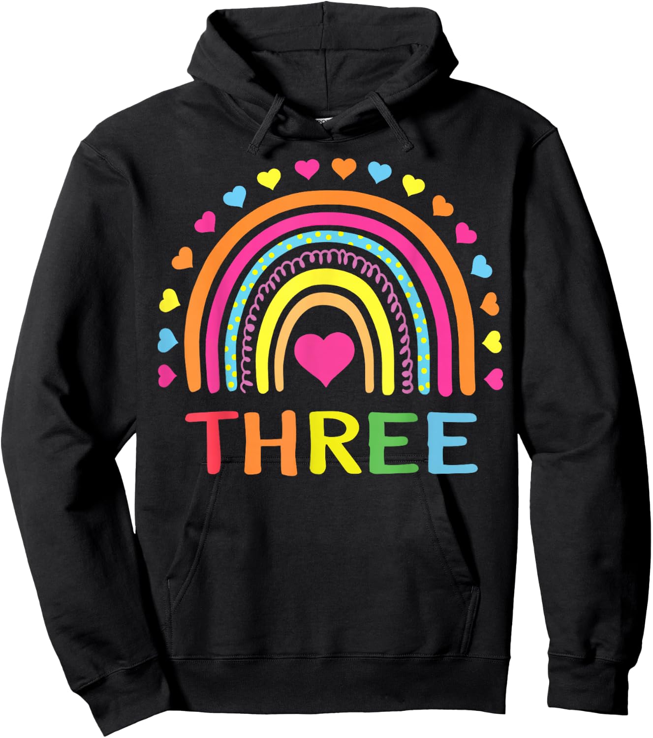 3 Years Old Rainbow 3rd Birthday Gift Girls Boys Kids Hoodie - Hoodie | Black