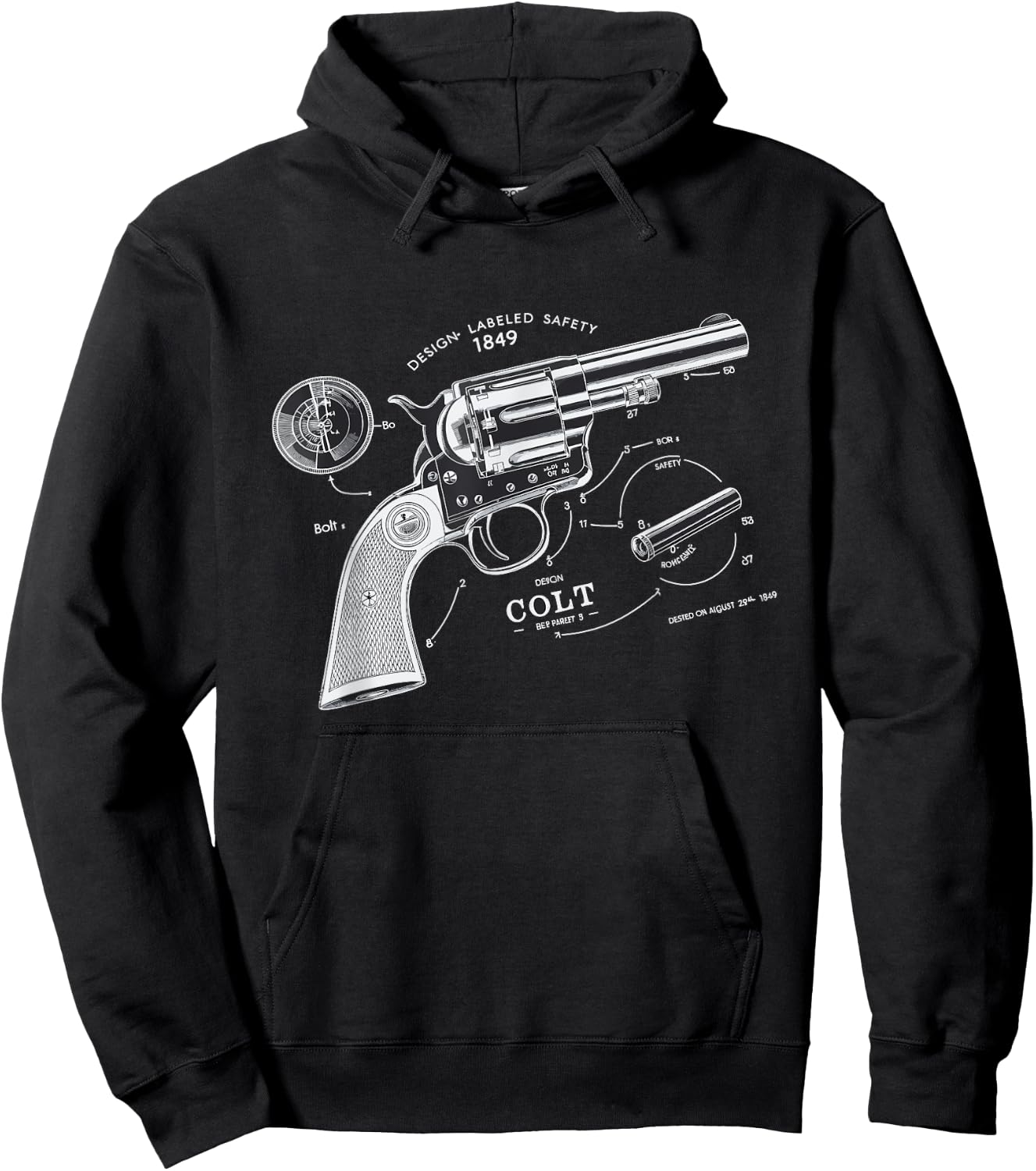 Vintage Patent Print 1839 Revolver Western Gun Hoodie - Hoodie | Black