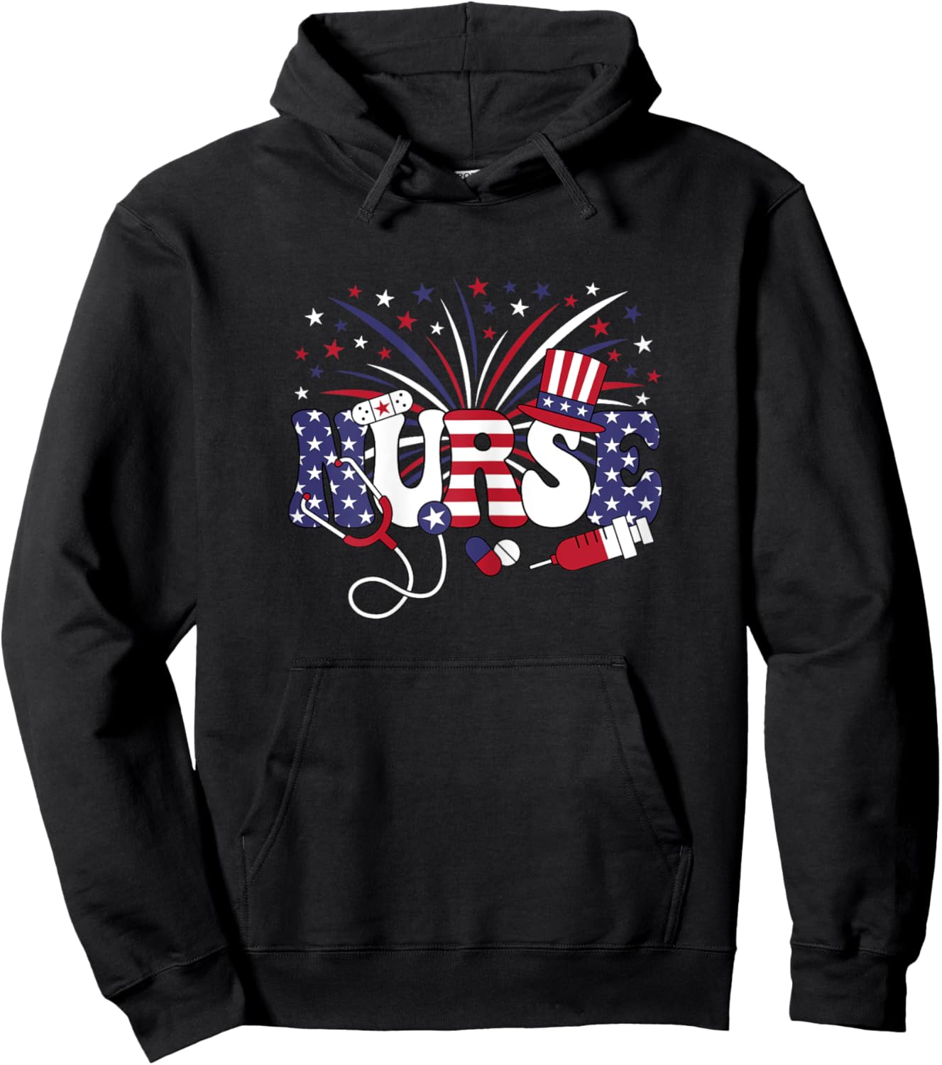 4th Of July Patriotic Nurse American Flag USA Nursing Women Hoodie - Hoodie | Black