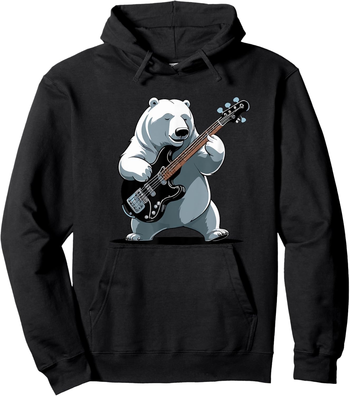 Bear playing Bass Guitar, Polar Bear Guitarist Hoodie - Hoodie | Black