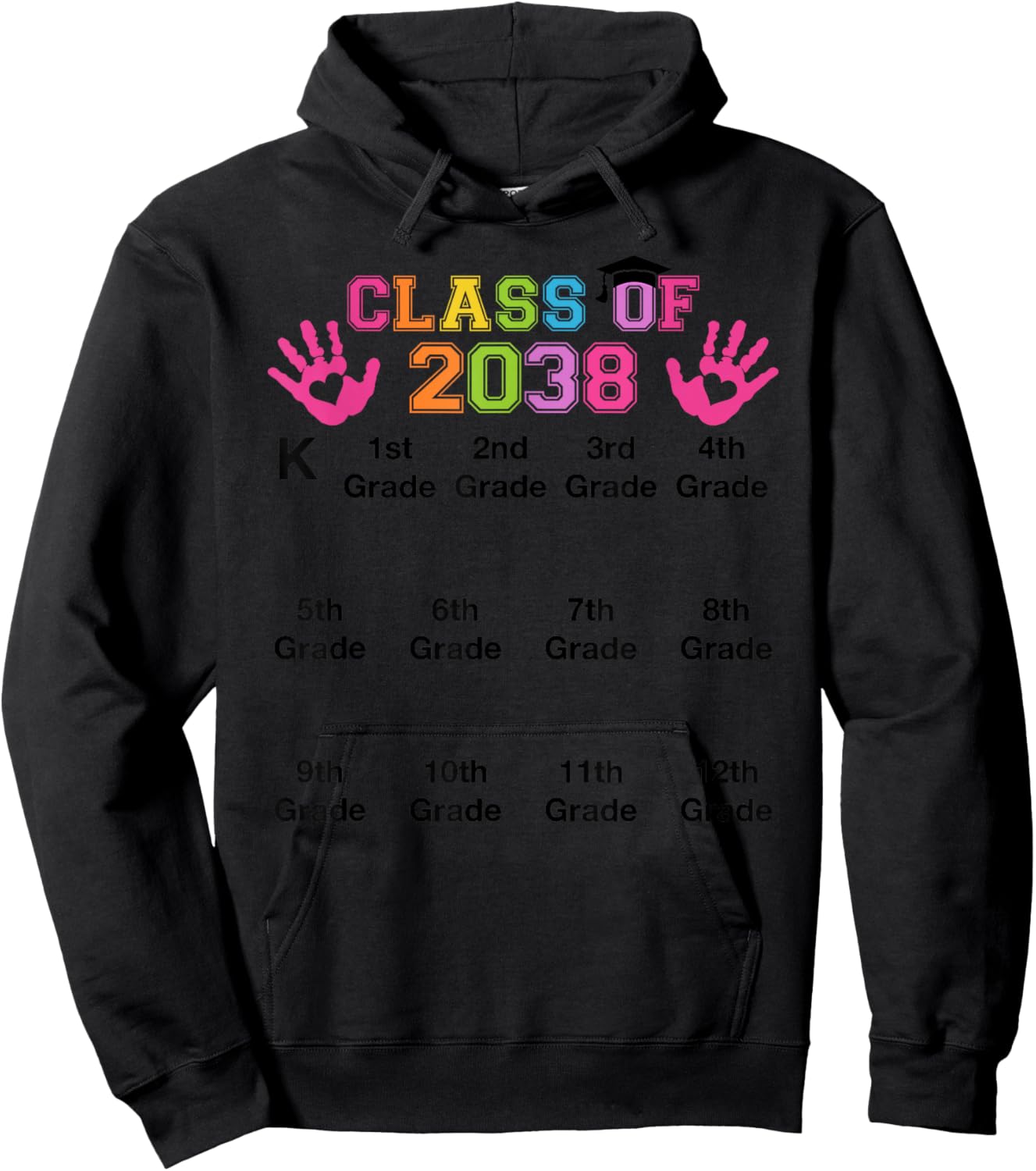 Class of 2038 Handprint Grow with Me Kindergarten to 12th Hoodie - Hoodie | Black