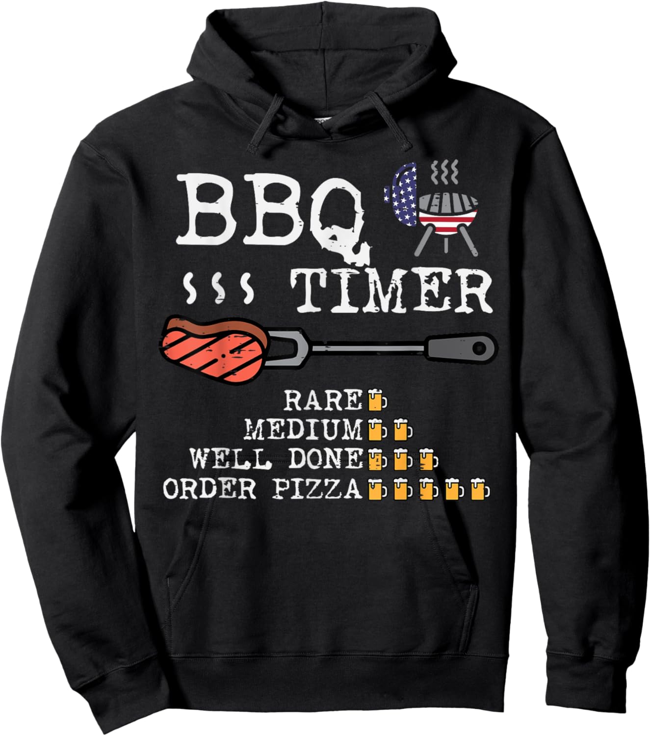 Bbq Timer Flag Funny Barbecue Grill 4th July Dad Grandpa Men Hoodie - Hoodie | Black