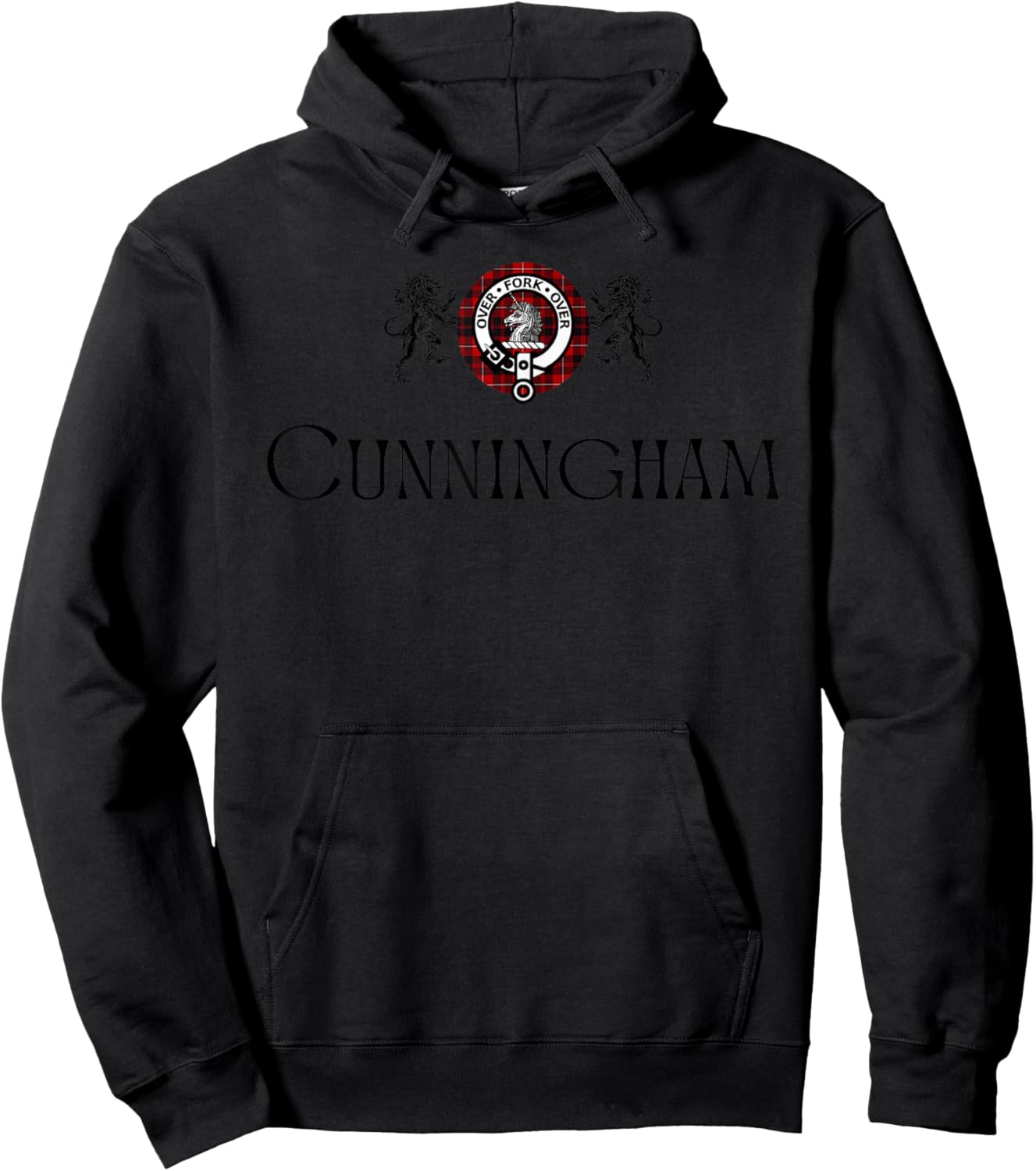 HighlandFour Cunningham Clan Scottish Name Coat Of Arms Tartan Hoodie - Hoodie | Black