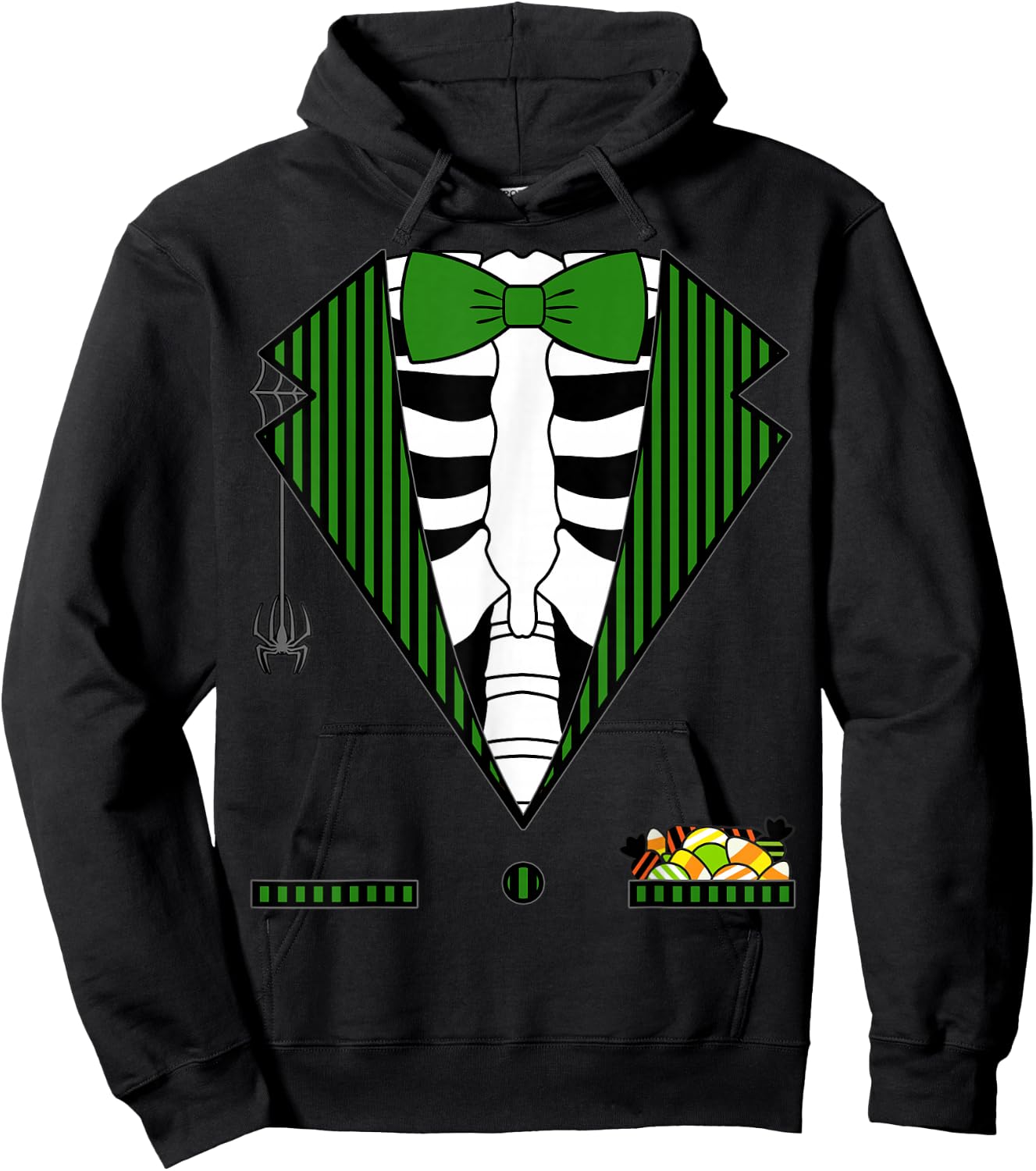 Easy Halloween Costume Shirts Green Striped Skeleton Tuxedo Hoodie - Hoodie | Black