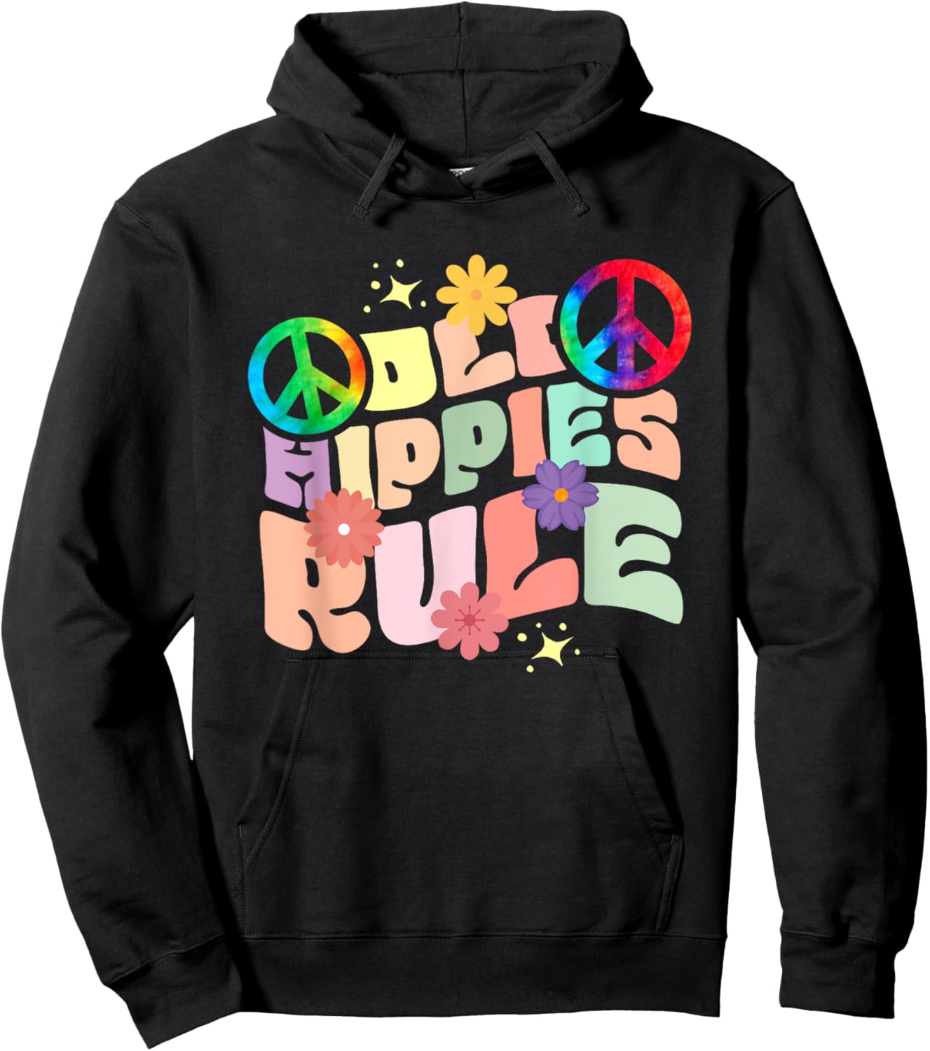 Funny Old Hippies Rule | Peace Sign | Hippy Hoodie - Hoodie | Black