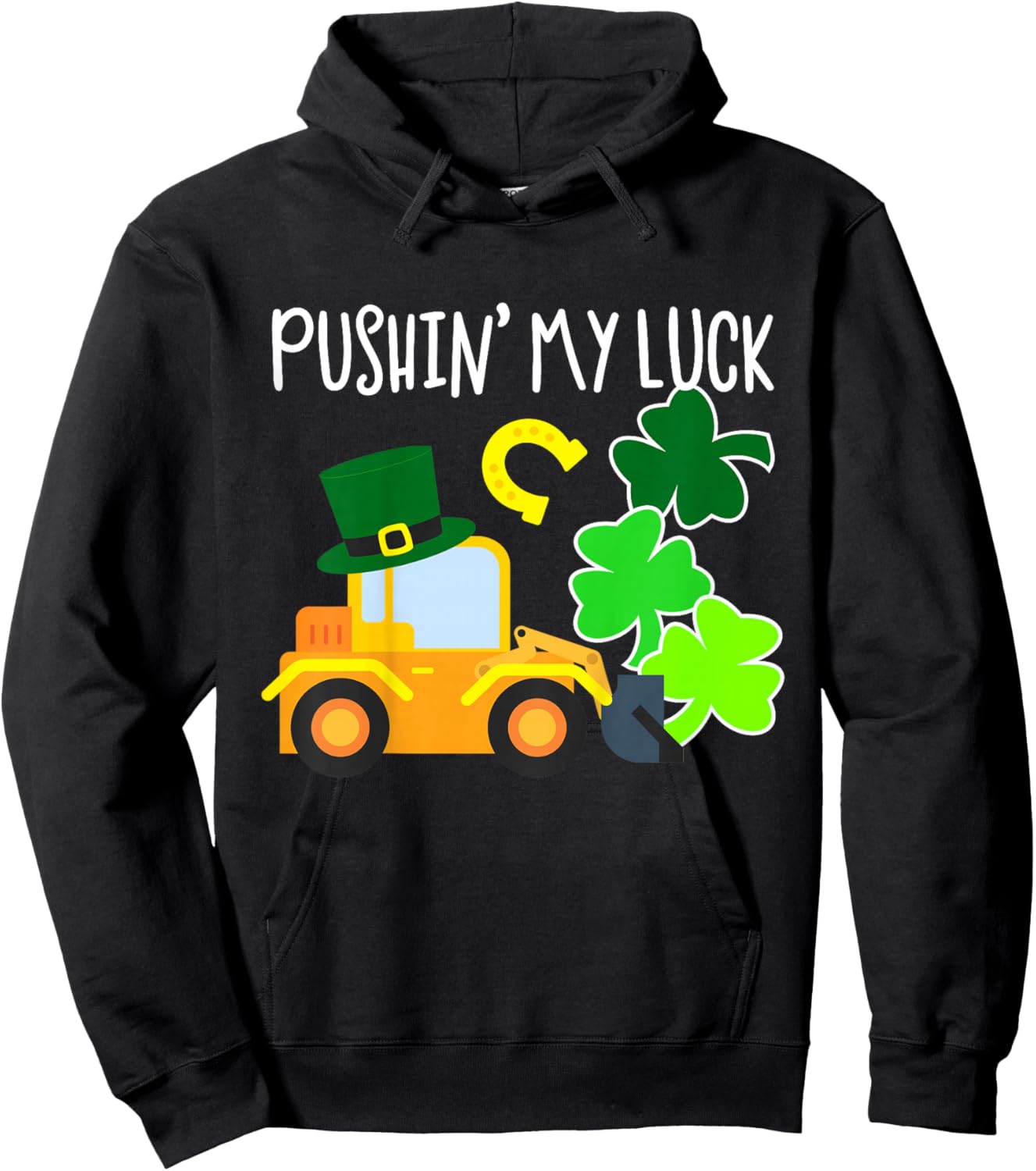 Pushing My Luck Toddler Boy Tractor St Patricks Day Truck Hoodie - Hoodie | Black