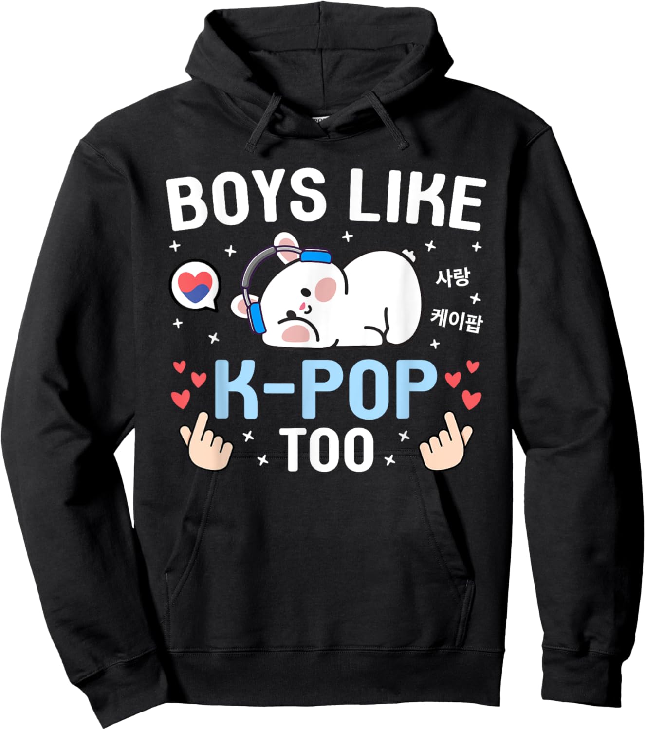 Boys Like K-Pop Too Cute Kawaii Rabbit Korean Music K-Pop Hoodie - Hoodie | Black