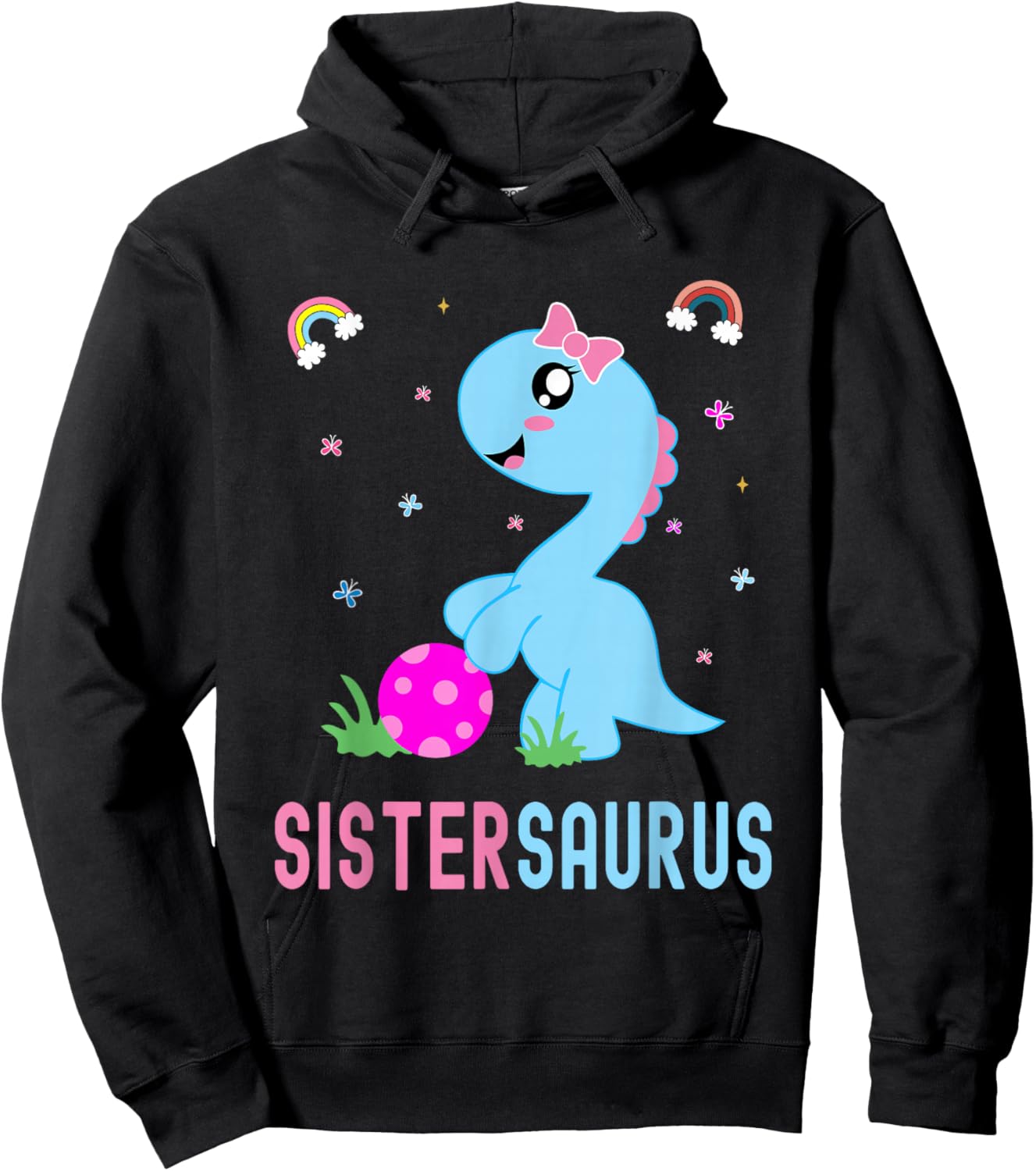 Sistersaurus Cute Dino Dinosaur Sister Saurus Hoodie - Hoodie | Black