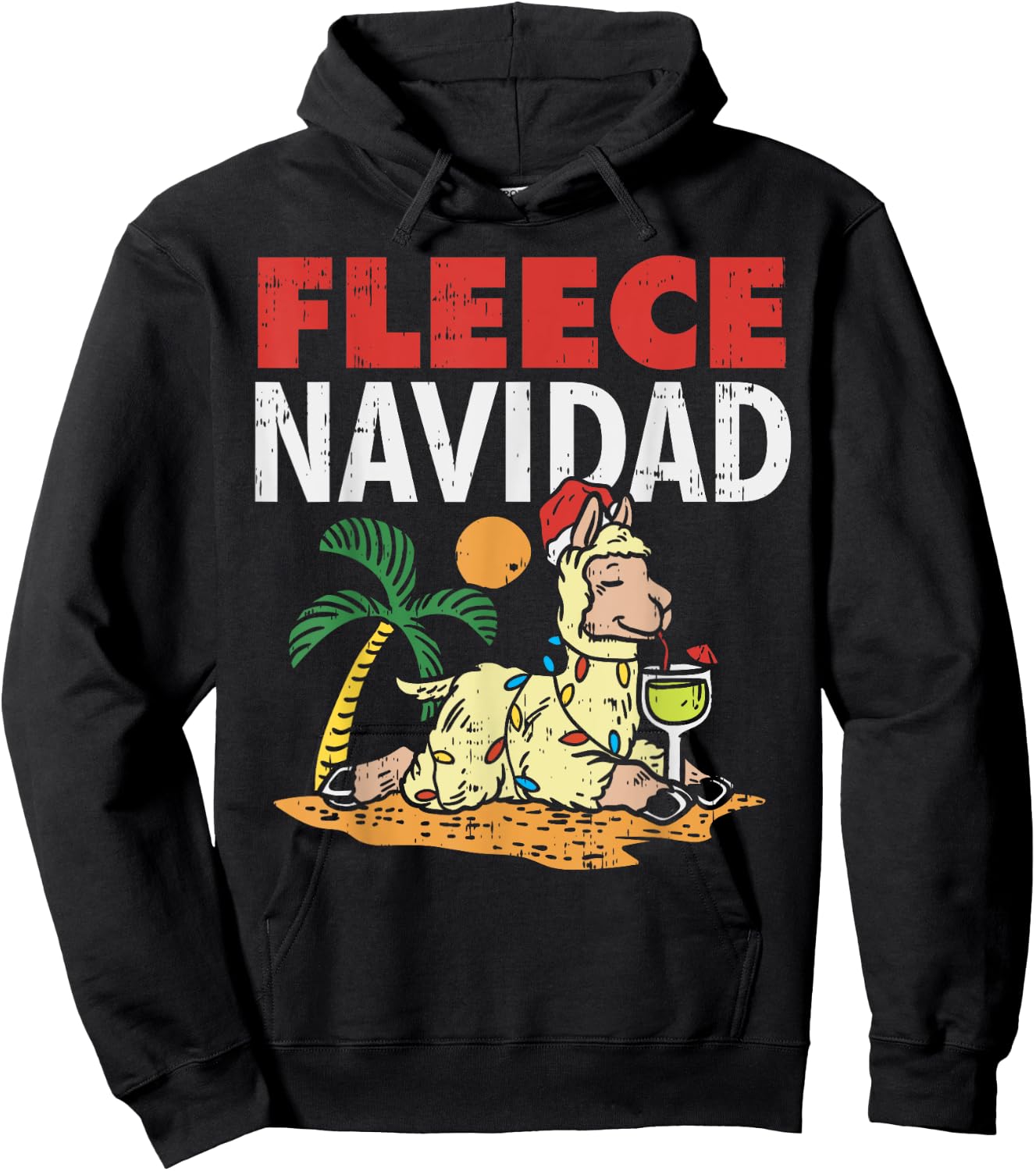 Fleece Navidad Summer Llama Funny Christmas In July Gift Hoodie - Hoodie | Black