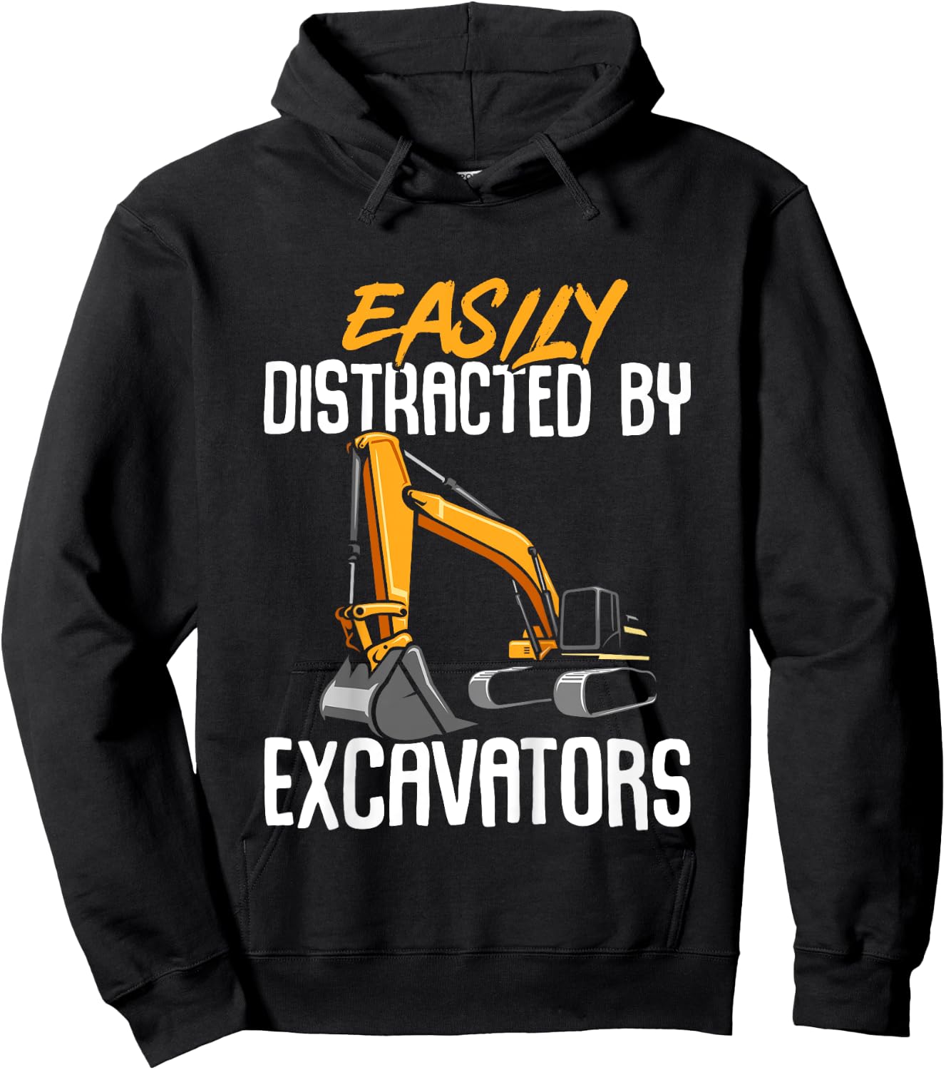 Construction Vehicle Boys Easily Distracted By Excavators Hoodie - Hoodie | Black