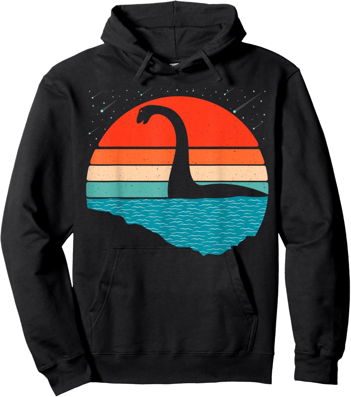 Nessie The Loch Ness Monster-Grafik, Retro-Sonnenuntergang, Loch Ness Hoodie - Hoodie | Black