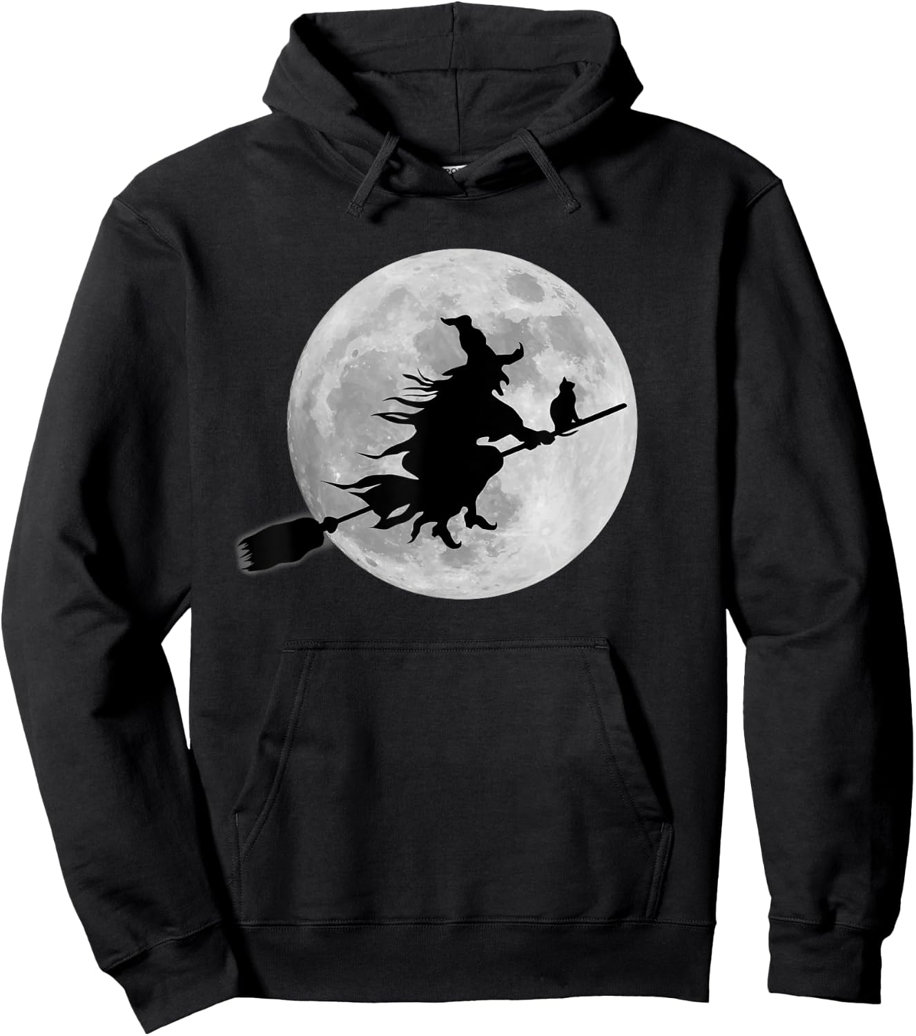 Flying Witch On Broomstick Halloween Full Moon Black Cat Women Kids Hoodie - Hoodie | Black