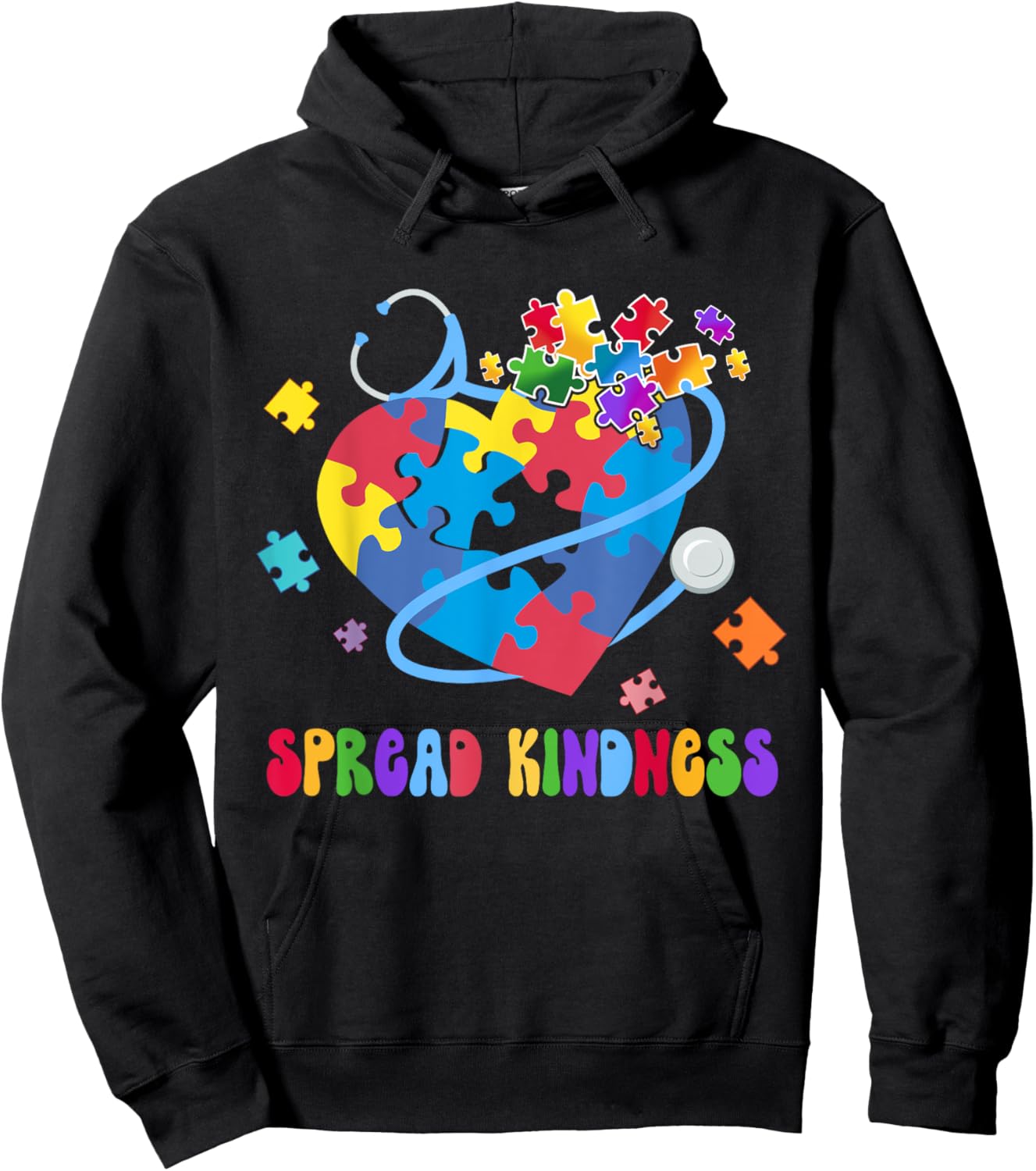 Spread Kindness Autism Awareness Stethoscope Heart Nurse Hoodie - Hoodie | Black